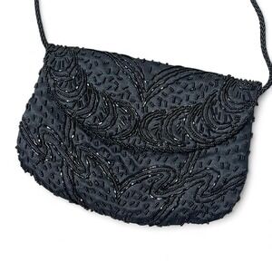 Black beaded purse with snap closure